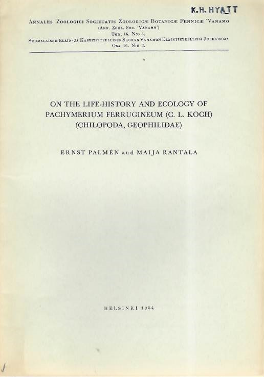 Palmen, E.; Rantala, M. - On the life-history and ecology of Pachymerium ferrugineum (C.L. Koch) (Chilopoda, Geophilidae)
