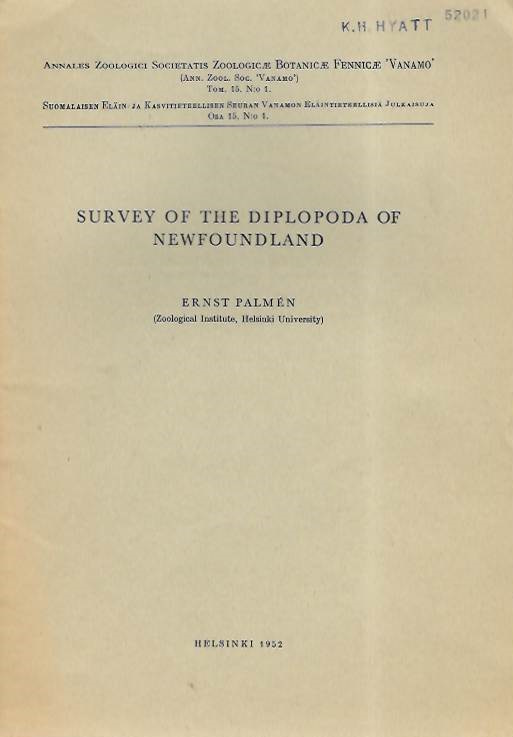 Palmen, E. - Survey of the Diplopoda of Newfoundland