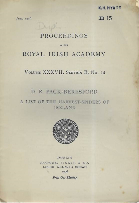 Park-Beresford, D.R. - A List of the Harvest-Spiders of Ireland