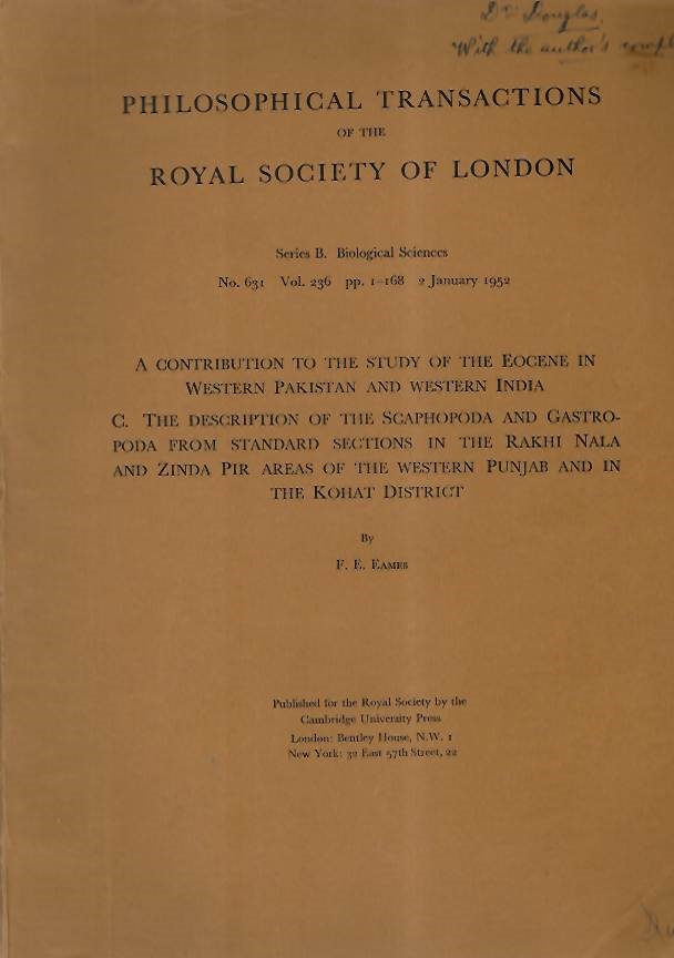 Eames, F.E. - Contribution to the Study of the Eocene Western Pakistan and Western India. C.</bi> The description of the Scaphopoda and Gastropoda from standard sections in the Rakhi Nala and Zinda Pir areas of the Western Punjab and in the Kohat District