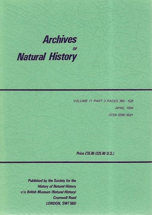 Wheeler, A. (Ed.) - Archives of Natural History Vol. 11 pt. 3 [includes five papers on Daniel Solander]