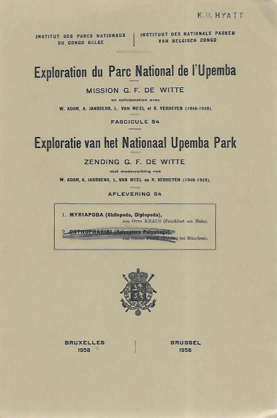 Kraus, O. - Myriapoda (Chilopoda, Diplopoda) (Exploration du Parc National de l'Upemba 54)