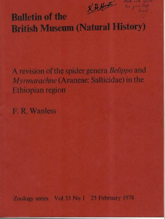 Wanless, F.R. - A revision of the spider genera Belippo and Myrmarachne (Araneae: Salticidea) in the Ethiopian region