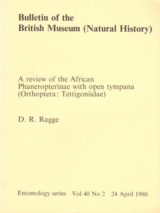 Ragge, D.R. - A Review of the African Phaneropterinae with Open Tympana (Orthoptera: Tettigoniidae)