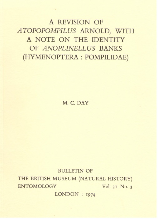 Day, M.C. - A Revision of Atopopompilus Arnold, with a note on the Identity of Anoplinellus Banks (Hymenoptera: Pompilidae)