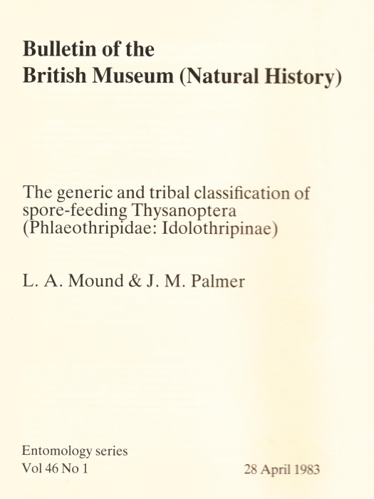 Mound, L.A.; Palmer, J.M. - The Generic and Tribal Classification of Spore-feeding Thysanoptera (Phlaeothripidae: Idolothripinae)