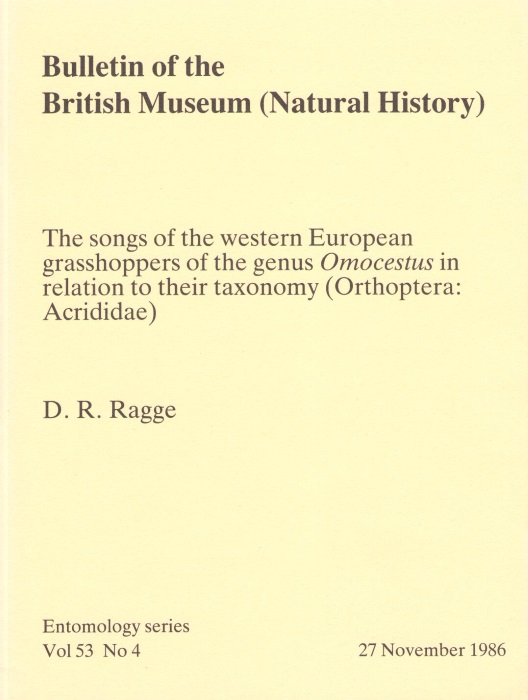 Ragge, D.R. - The Songs of the Western European Grasshoppers of the Genus Omocestus in Relation to their Taxonomy (Orthoptera: Acrididae)