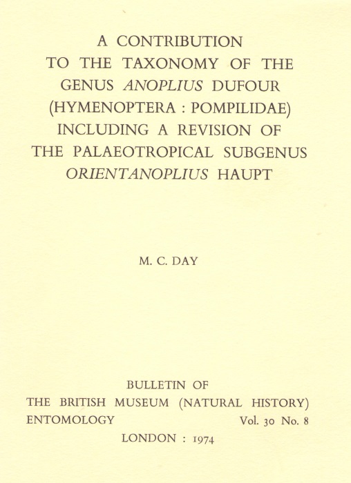 Day, M.C. - A Contribution to the Taxonomy of the Genus Anoplius Dufour (Hymenoptera: Pompilidae): Including a Revision of the Palaeotropical Subgenus Orientanoplius Haupt