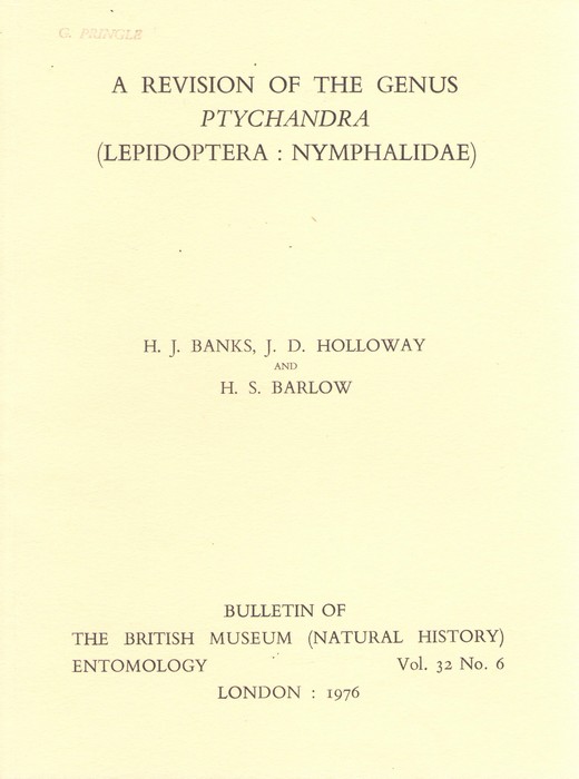 Banks, H.J.; Holloway, J.D.; Barlow, H.S. - A revision of the genus <i>Ptychandra</i> (Lepidoptera: Nymphalidae)