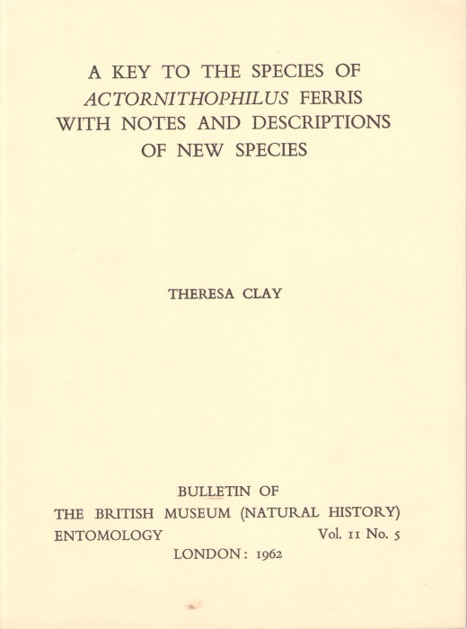 Clay, T. - A Key to the Species of Actornithophilus Ferris with  notes and descriptions of new species
