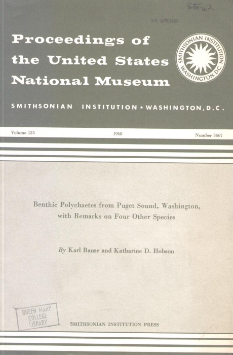 Banse, K.; Hobson, K.D. - Benthic Polychaetes from Puget Sound, Washington with Remarks on Four other Species