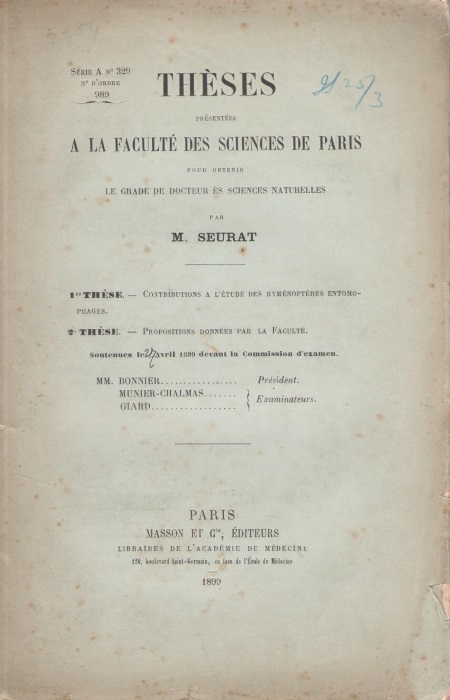 Seurat, M. - Contributions a l'etude des Hymnoptres entomophages