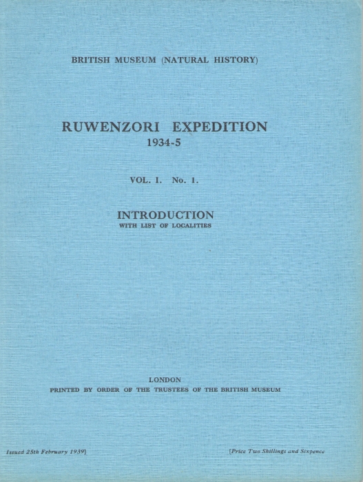 British Museum (Natural History) - Ruwenzori Expedition 1934-1935 Vol.1 no.1 Introduction with list of localities