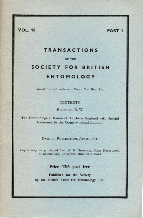 Richards, O.W. - The Entomological Fauna of Southern England with special reference to the country round London