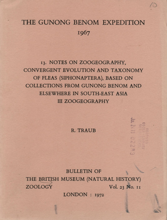 Traub, R. - The Gunong Benom Expedition 1967.13. Notes on Zoogeography, Convergent Evolution and Taxonomy of Fleas (Siphonaptera), Based on Collections from Gunong and Elsewhere in South-East AsiaIII Zoogeography