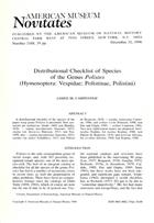 Distributional Checklist of Species of the Genus Polistes (Hymenoptera: Vespidae; Polistinae; Polistini)