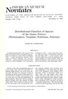 Distributional Checklist of Species of the Genus Polistes (Hymenoptera: Vespidae; Polistinae; Polistini)
