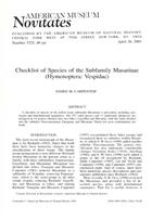 Checklist of Species of the Subfamily Masarinae (Hymenoptera: Vespidae)